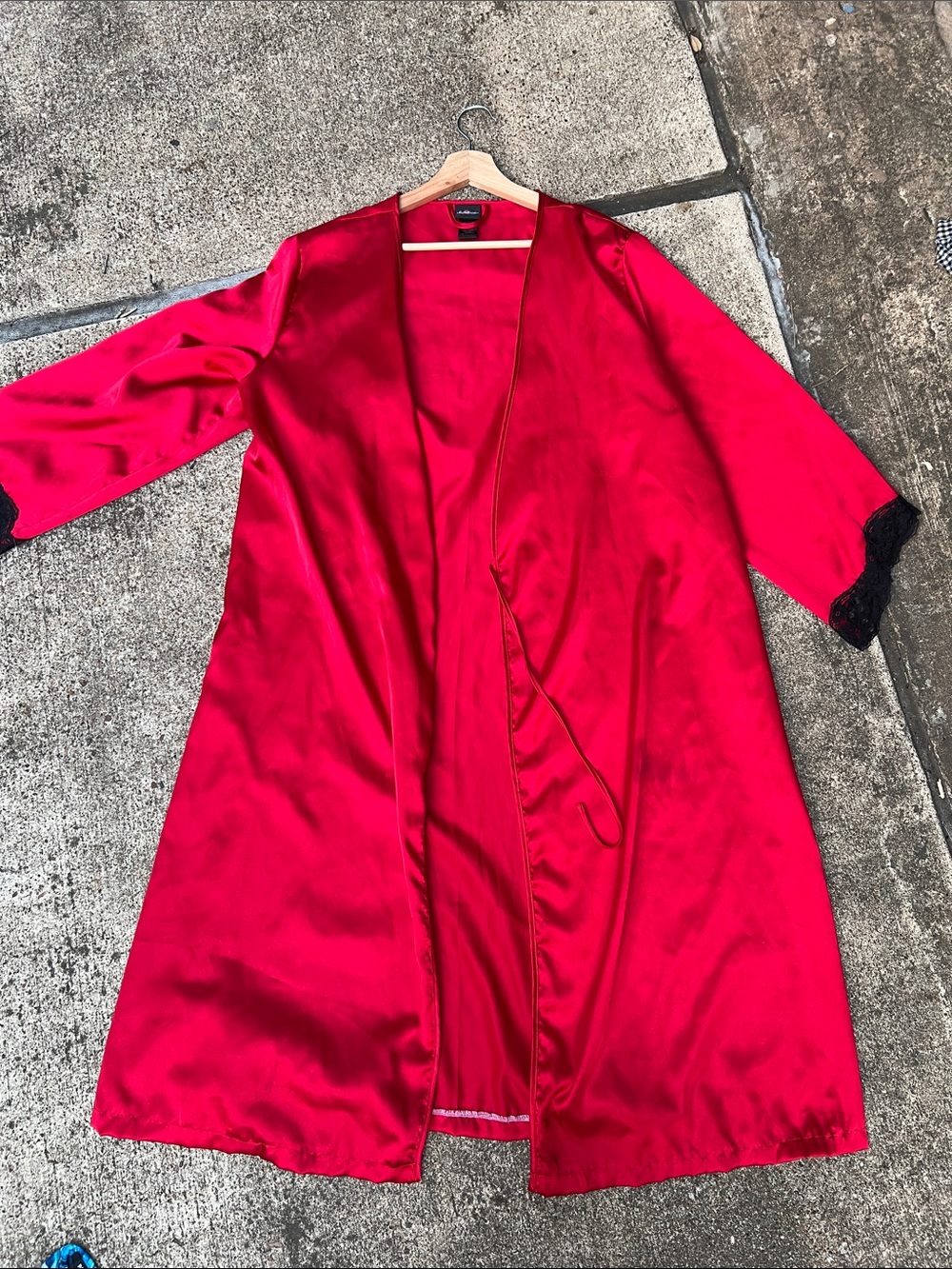Silky Red Satin Robe with Lace Trim - Women Intimates